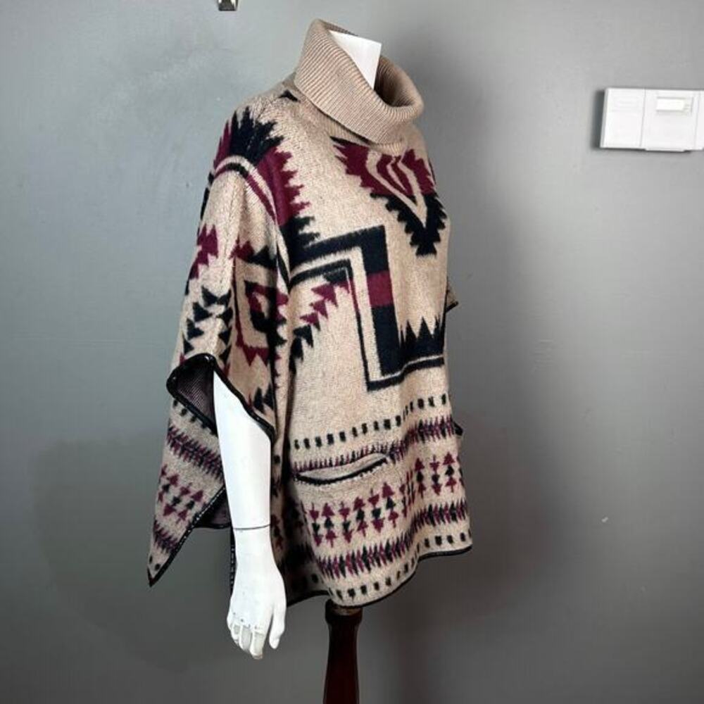 Y2K 90s Western sweater poncho Aztec Wool Lucky Brand one size VTG turtle neck